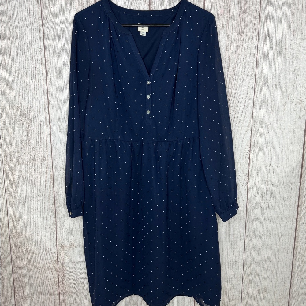 Elegant Navy Blue Polka Dot Dress